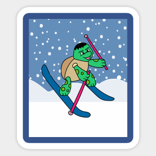 Animal Skier Turtle Mountains Sticker